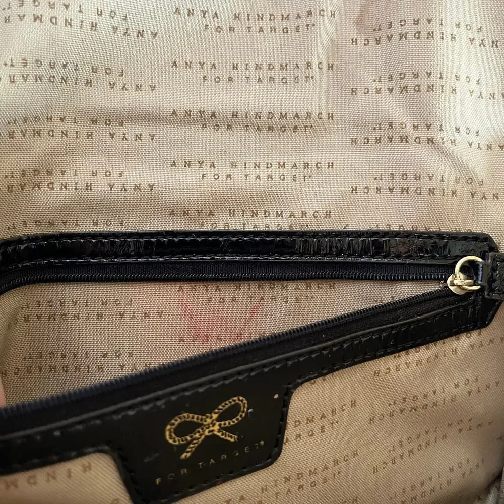 Y2K Anya Hindmarch x Target Black Patent Faux Leather Buckle Clutch Evening Bag
